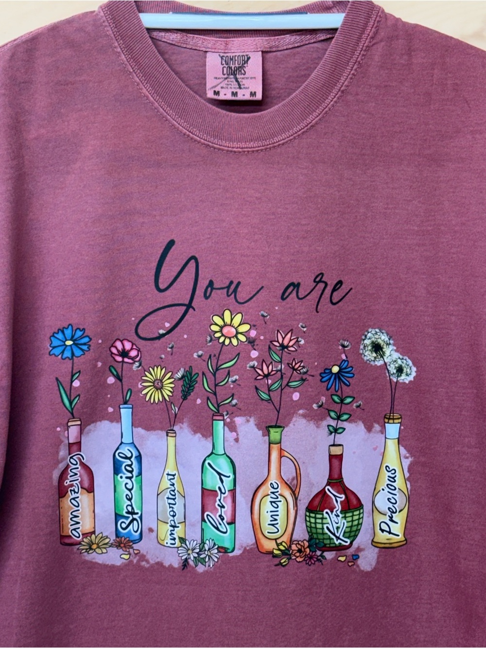 Comfort Colors Mauve 'You Are' Floral Bottle Graphic Tee